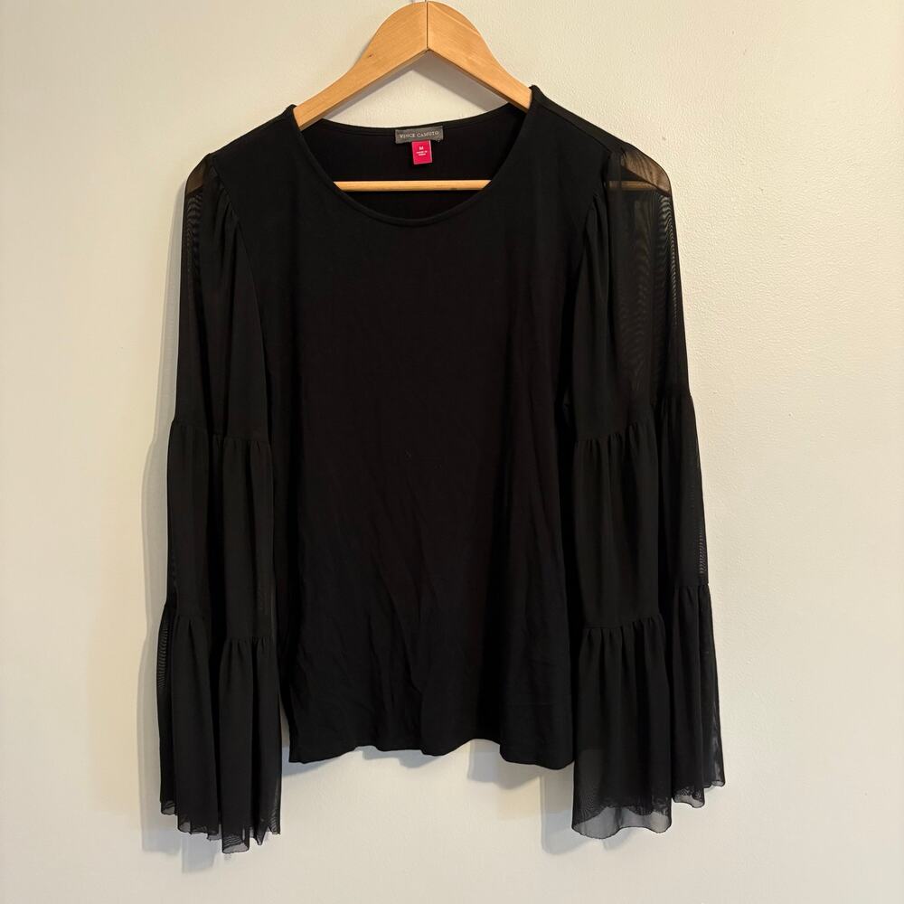 Vince Camuto Women's Whimysgoth Medium Black LBlouse Sheer Sleeve  Fairy